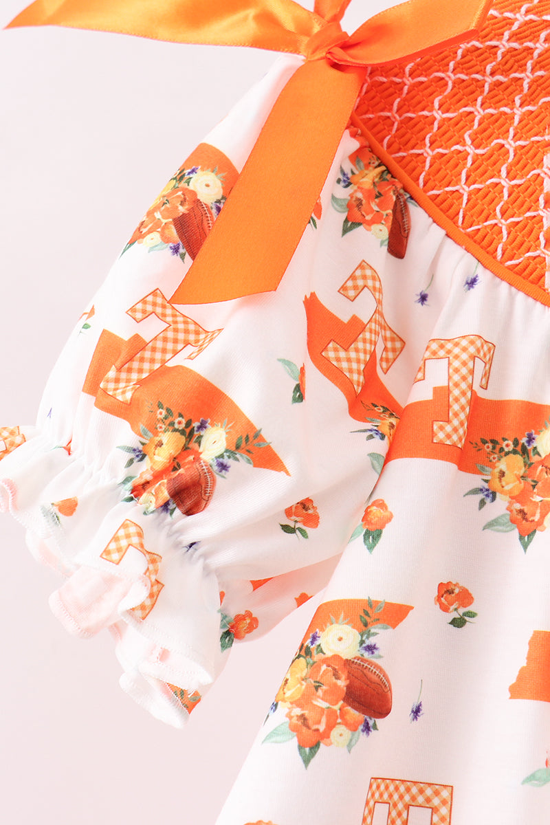 Girls Orange Tennessee Smocked Scalloped Ruffle Shorts Set