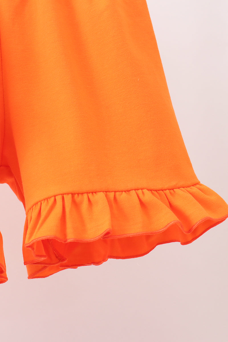 Girls Orange Tennessee Smocked Scalloped Ruffle Shorts Set