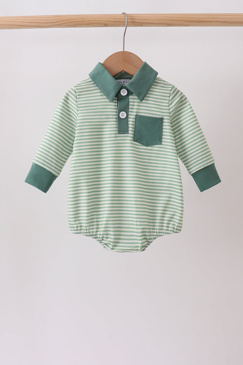 Baby Boy Collared Long Sleeve Stripe Pocket Bubble
