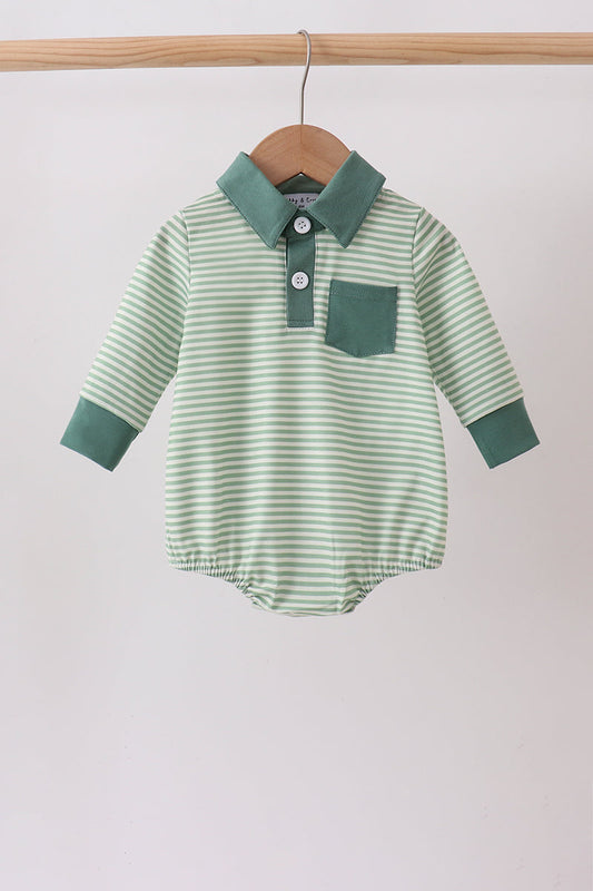 Baby Boy Collared Long Sleeve Stripe Pocket Bubble