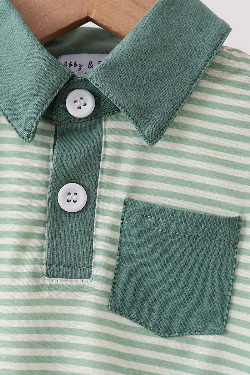 Baby Boy Collared Long Sleeve Stripe Pocket Bubble