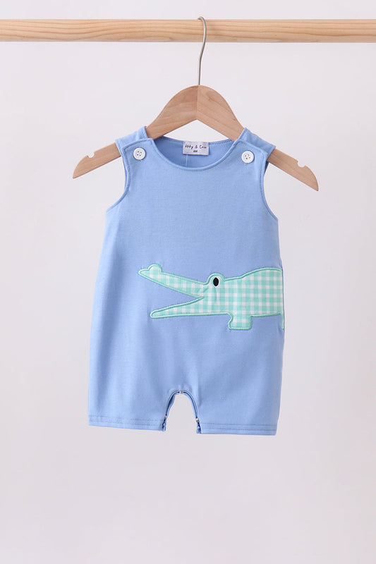 Baby Boys Blue Crocodile Applique Jon Jon