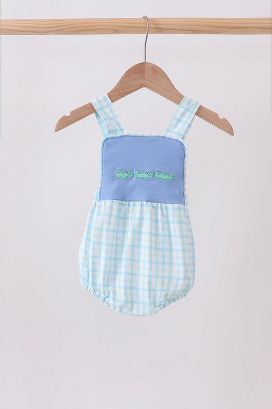 Baby Boys Blue Crocodile Embroidered Bubble