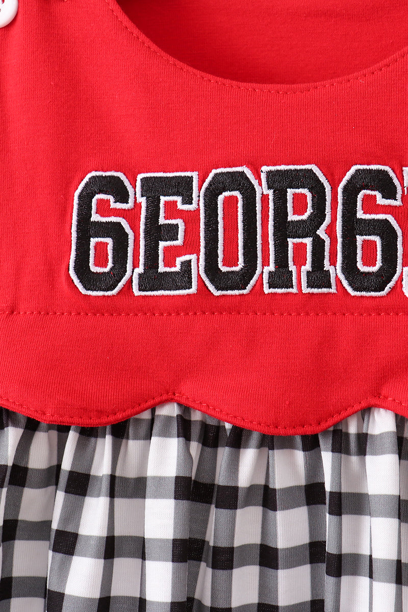 Girls Red Georgia Bulldogs Applique Gingham Bloomer Set