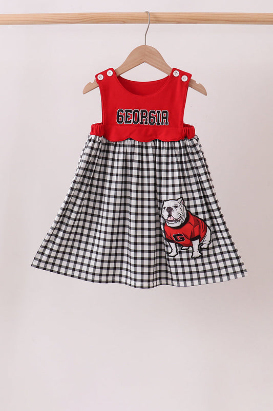 Girls Red Georgia Applique Gingham Dress