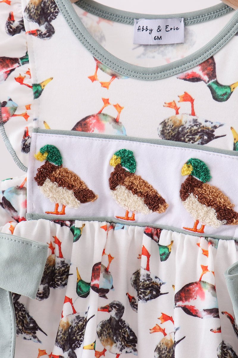 Baby Girl and Toddler Sage Mallard French Knot Bloomer Set