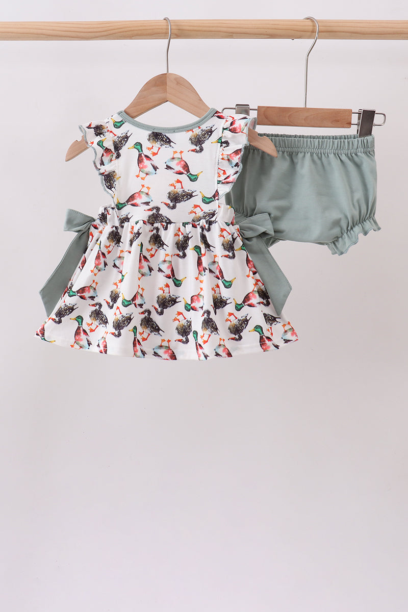 Baby Girl and Toddler Sage Mallard French Knot Bloomer Set