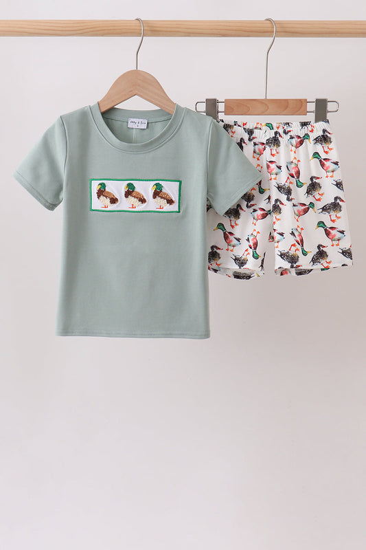Boys Sage Mallard French Knot Shorts Set