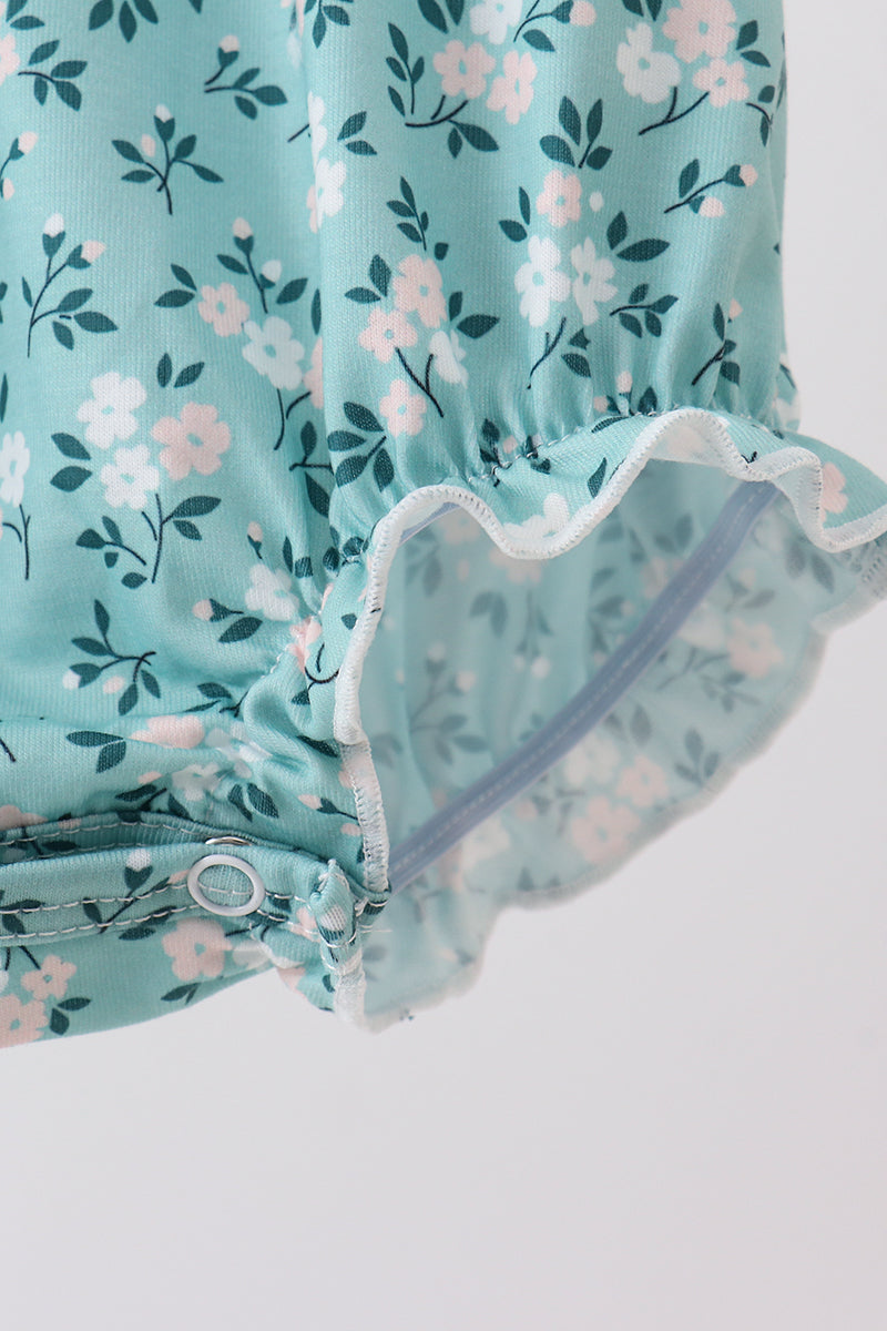 Baby Girl Green Floral Smocked Ruffle Bubble