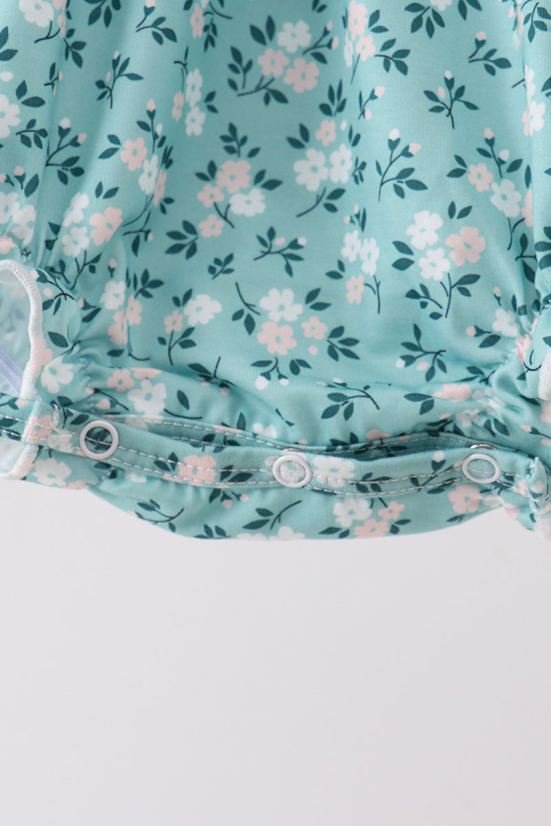 Baby Girl Green Floral Smocked Ruffle Bubble