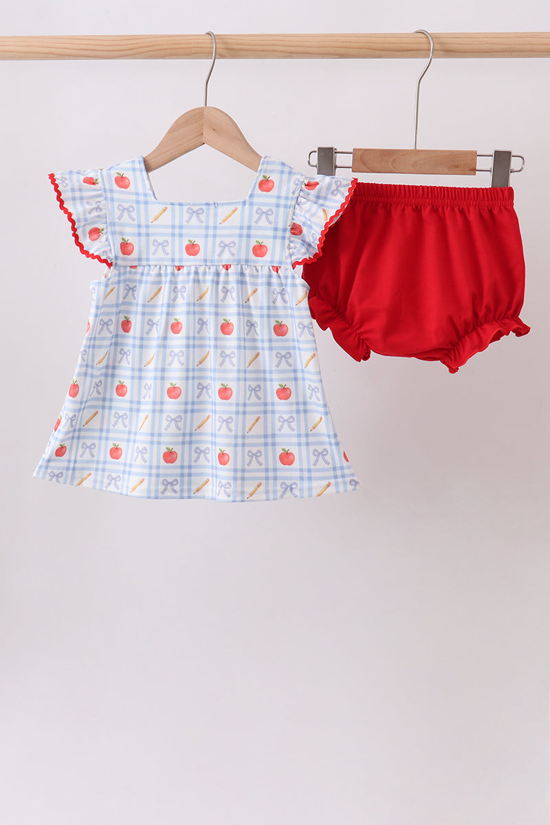 Girls Red Apple Print Bloomer Set