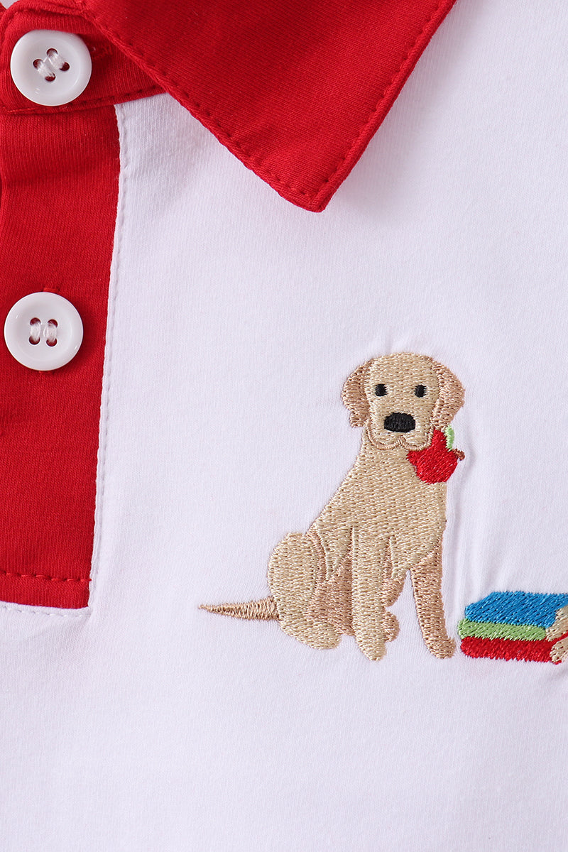 Boys Golden Lab Puppy Back to School Embroidered Boys Shorts Set