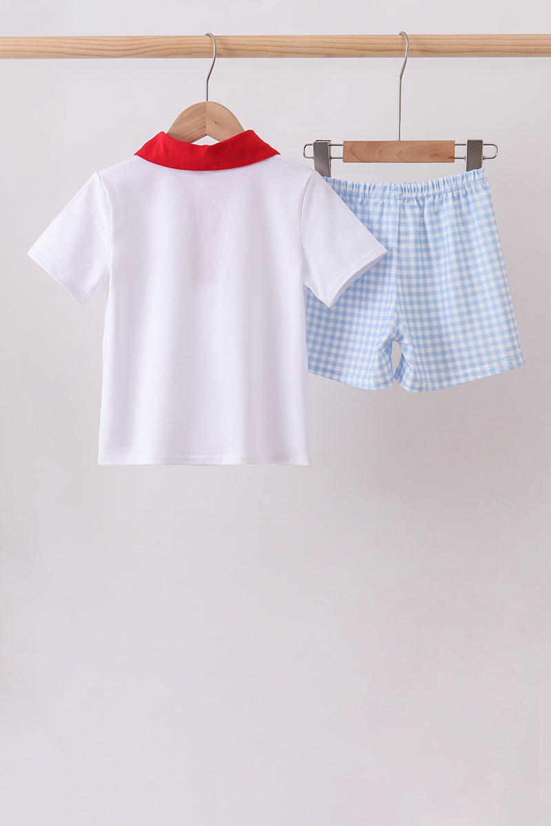 Boys Golden Lab Puppy Back to School Embroidered Boys Shorts Set