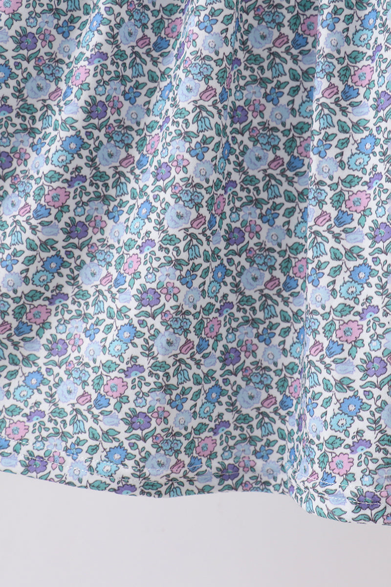 Girls Blue Floral Smocked Dress