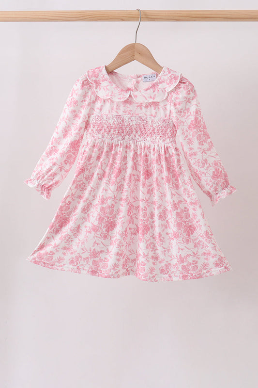 Girls Pink Floral Smocked Dress