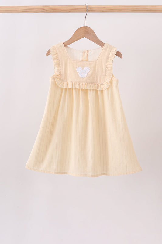Girls Oatmeal Character French Knot Ruffle Dress