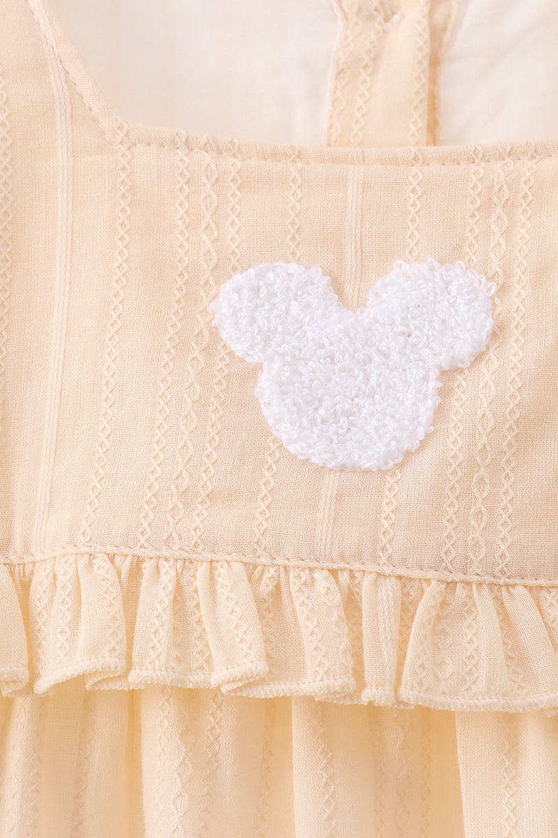 Girls Oatmeal Character French Knot Ruffle Dress