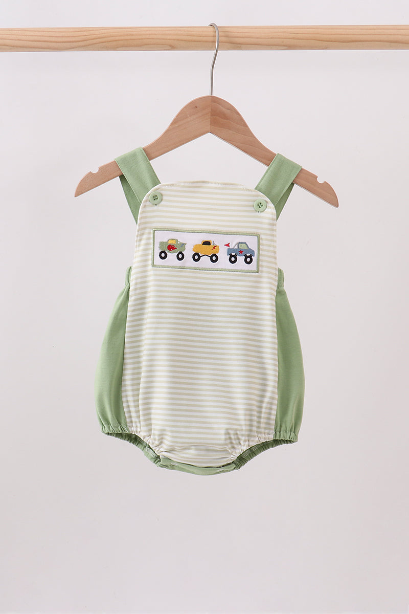 Baby Boy Monster Truck Embroidery Stripe Bubble