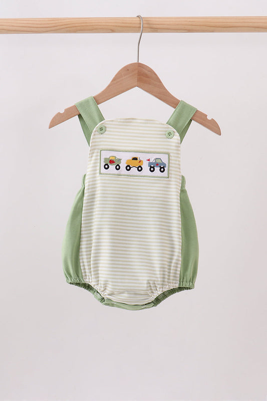 Baby Boy Monster Truck Embroidery Stripe Bubble