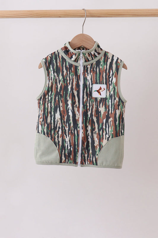 Boys Camo Duck Embroidered Zip Vest