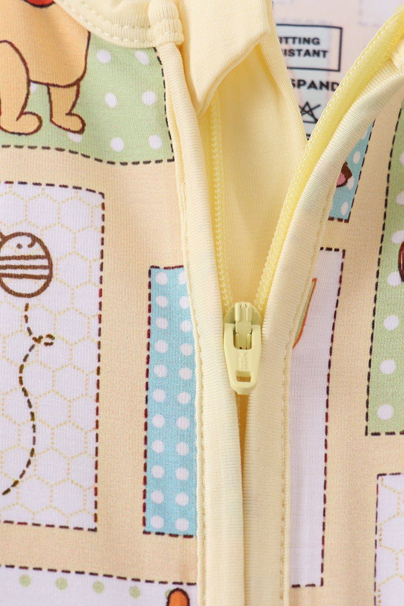 Yellow Winnie the Pooh Bamboo Zip Romper