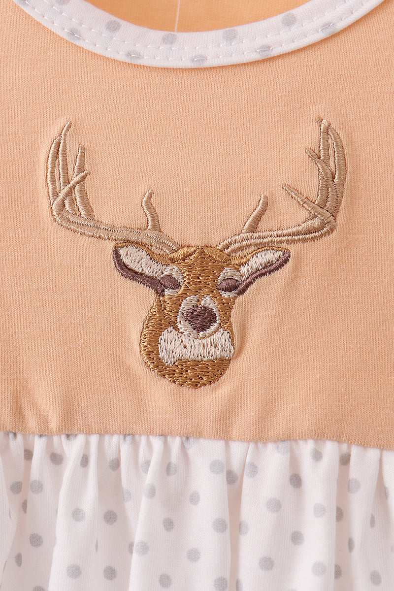 Baby Girl Beige Deer Embroidery Bloomer Set