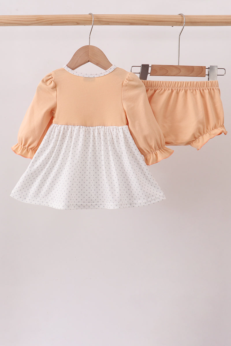 Baby Girl Beige Deer Embroidery Bloomer Set