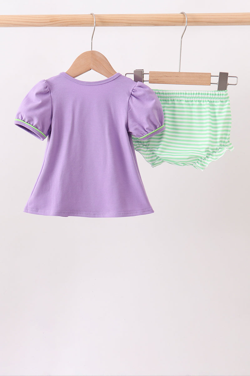 Baby Girl & Toddler Purple Halloween  Applique Stripe Bloomer Set