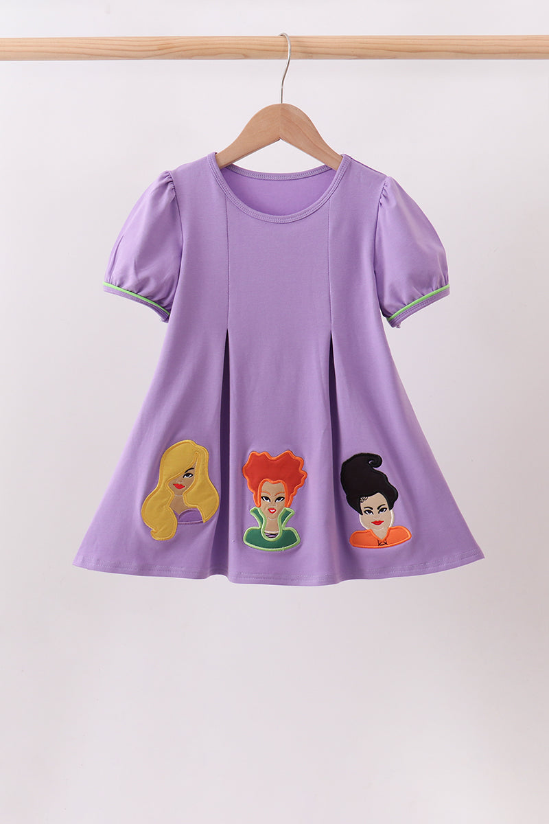Purple Halloween Applique Dress for Toddlers and Girls
