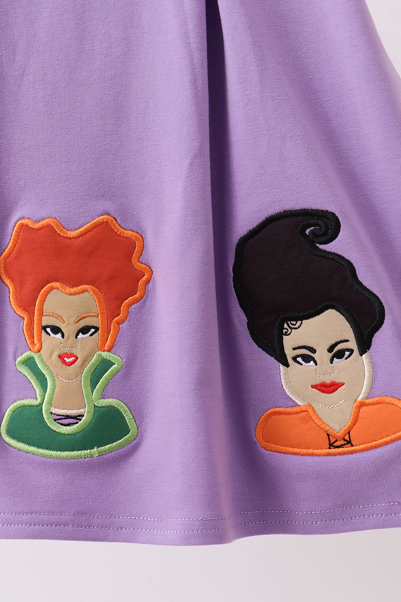Purple Halloween Applique Dress for Toddlers and Girls