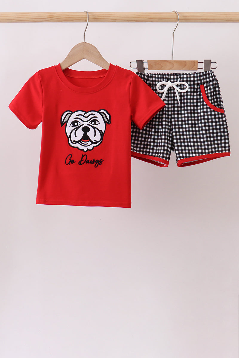 Boys Red Georgia Applique Shorts Set