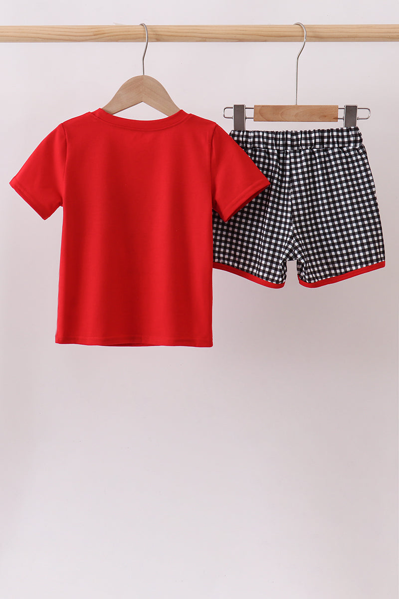 Boys Red Georgia Applique Shorts Set