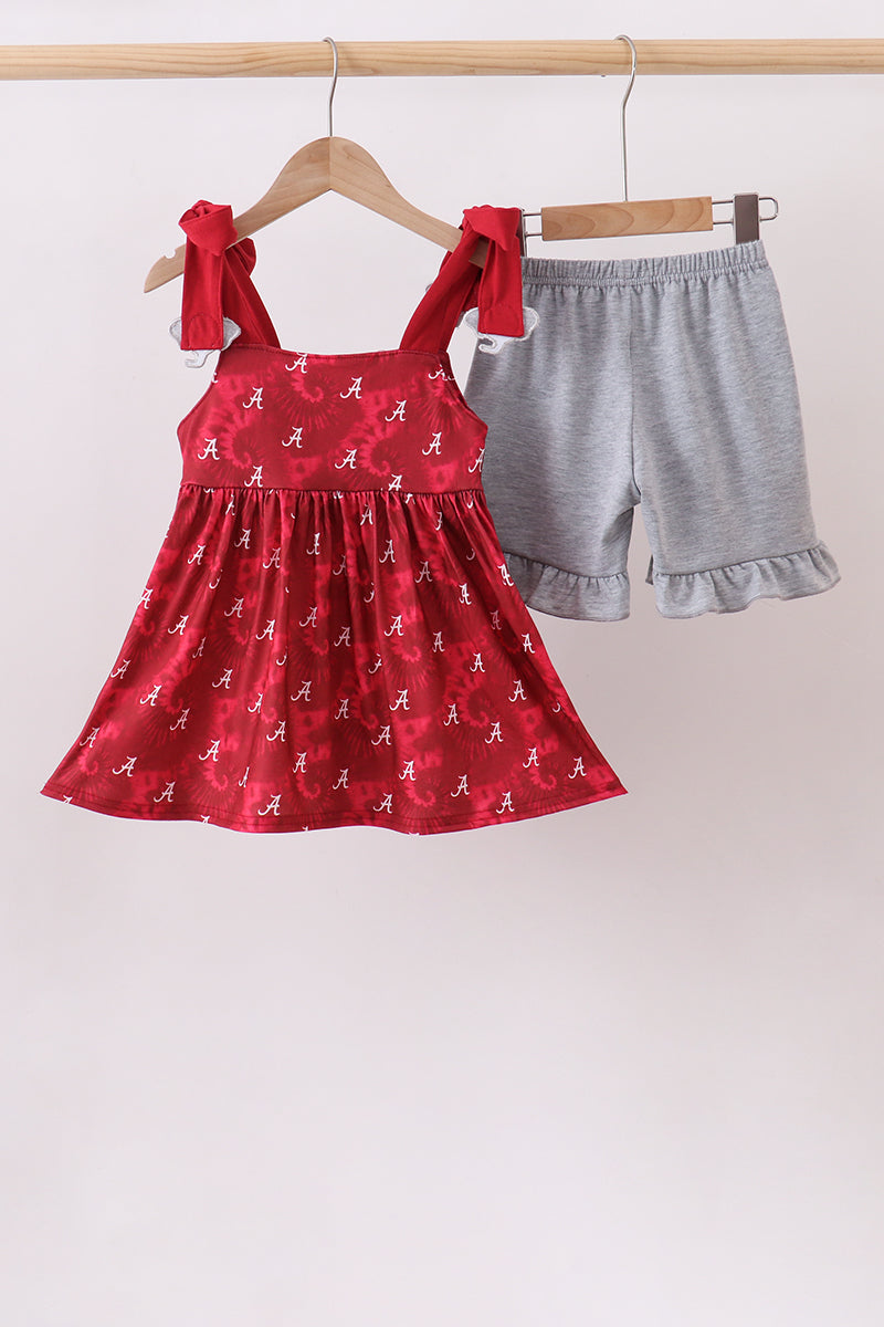 Girls Maroon Alabama Roll Tide Smocked Ruffle Shorts Set