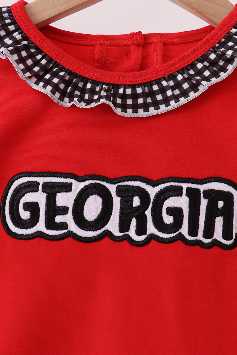 Girls Red Georgia Embroidery Ruffle Dress