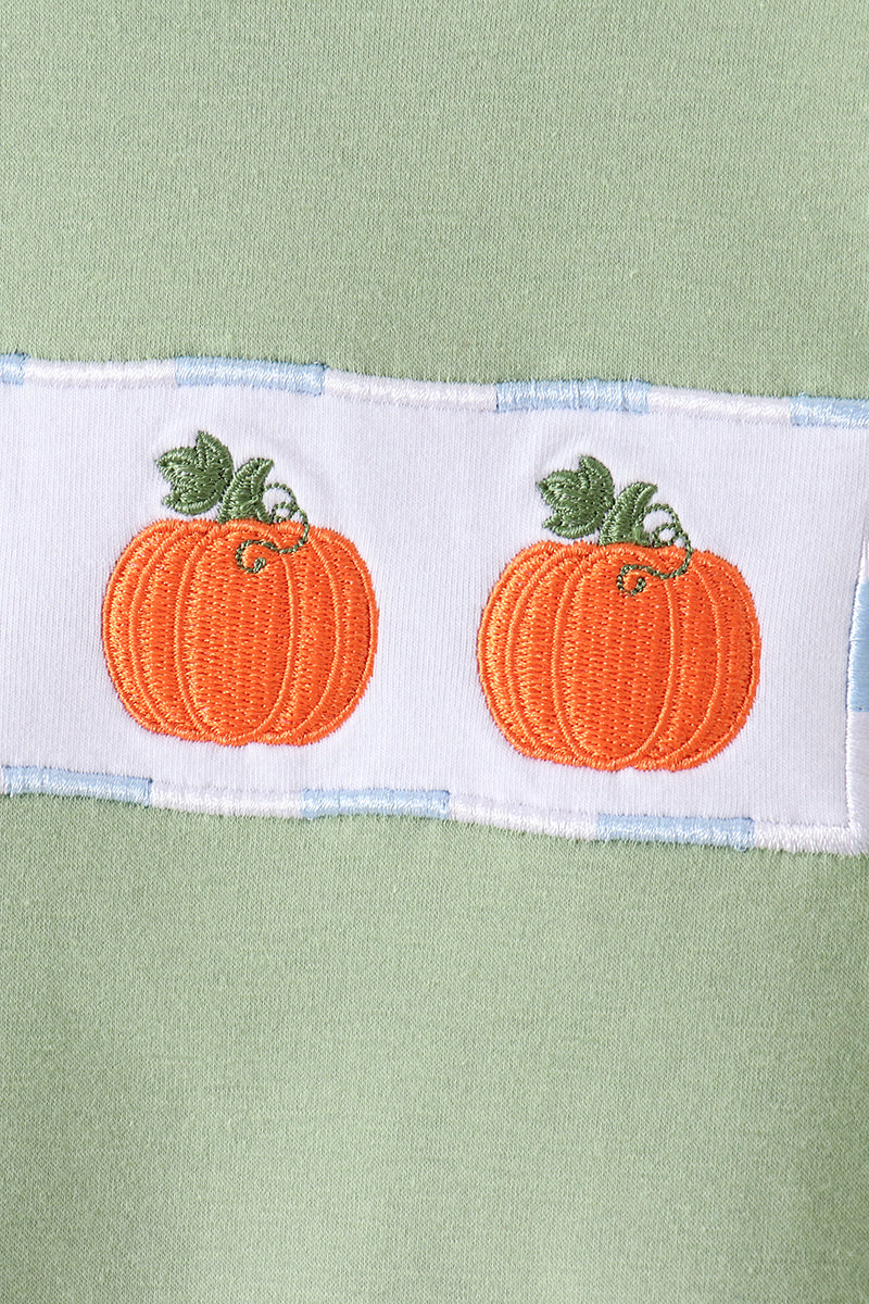 Boys Blue Pumpkin Embroidery Gingham Pants Set