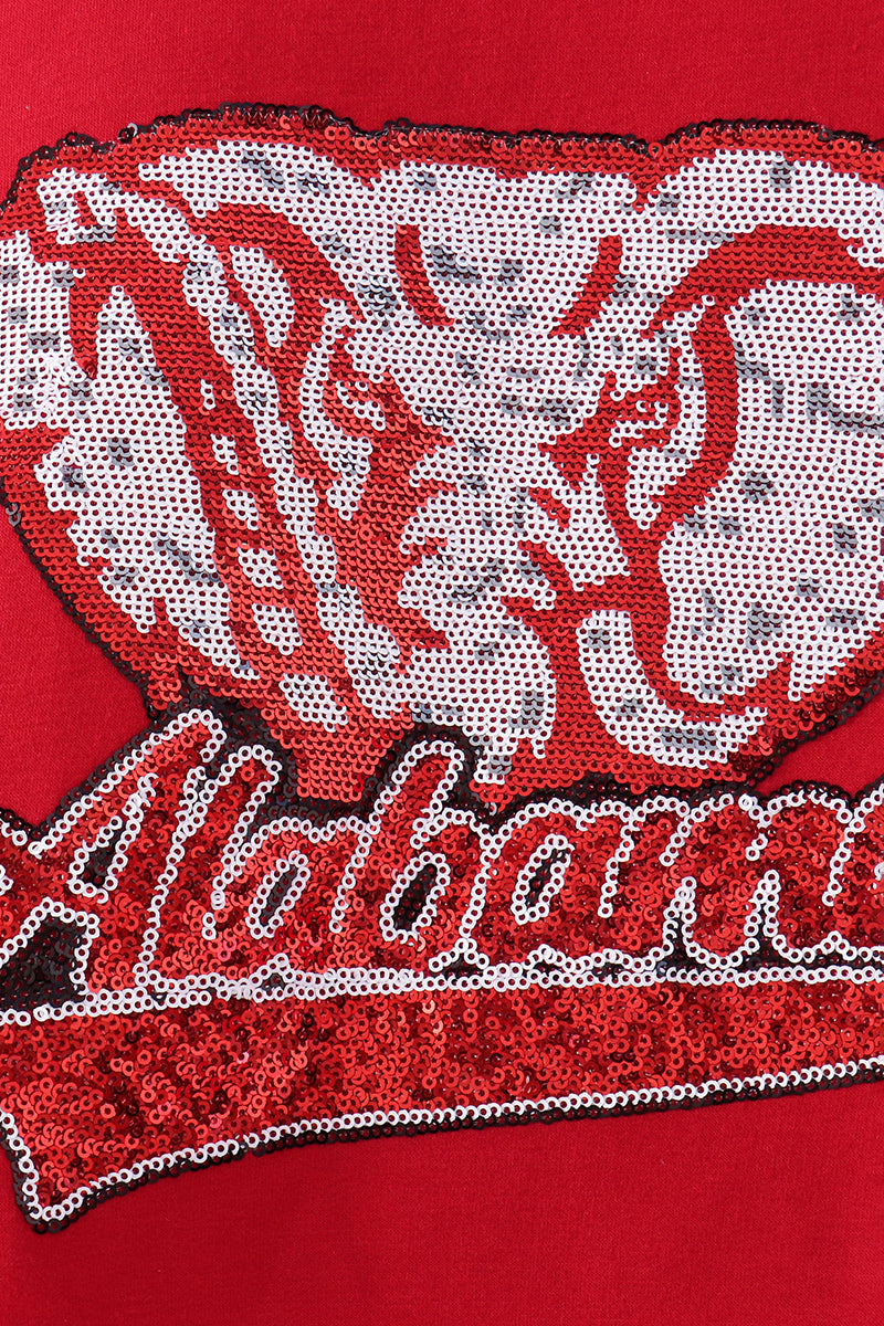Red Alabama Sequin Mom Top