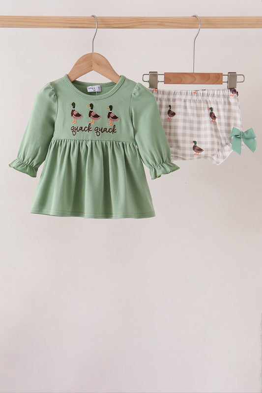 Green Duck Quack Quack Ruffle Gingham Bloomer Set