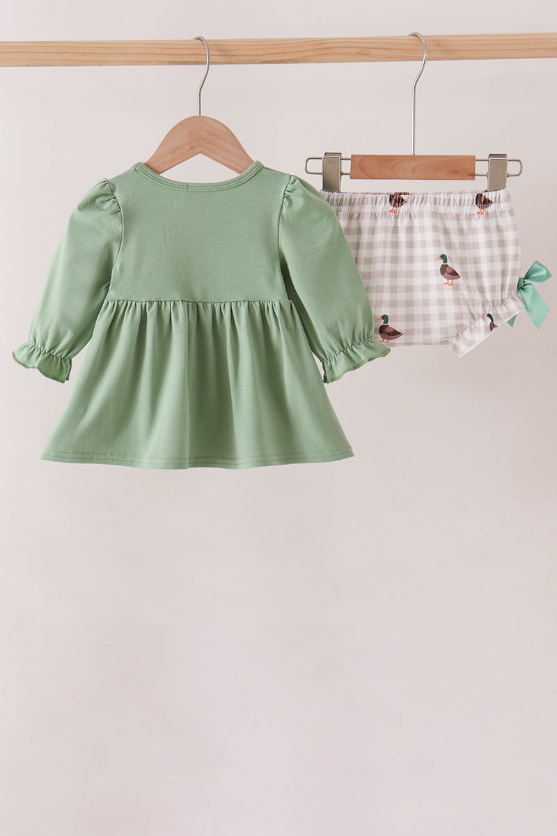 Green Duck Quack Quack Ruffle Gingham Bloomer Set