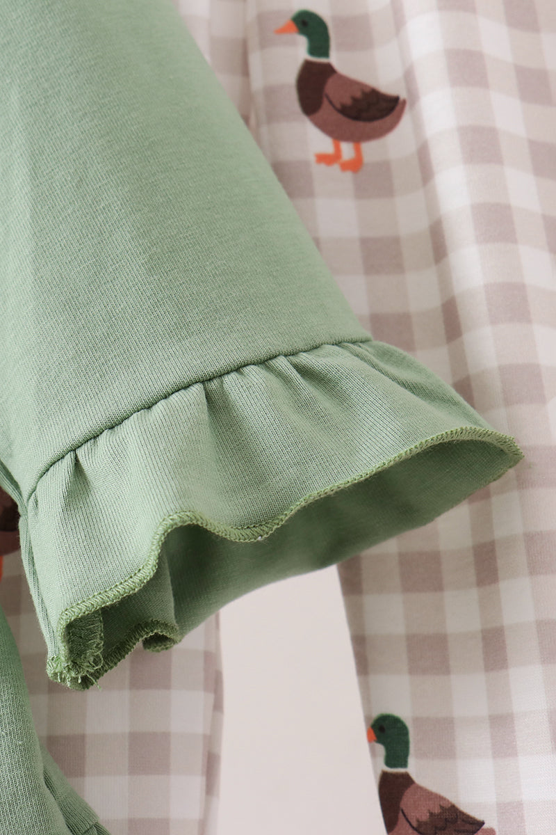 Green Duck Quack Embroidery Ruffle Pants Set