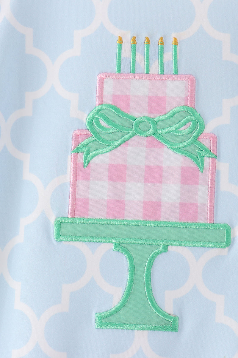 Blue Birthday Cake Appliqué Ruffle Romper