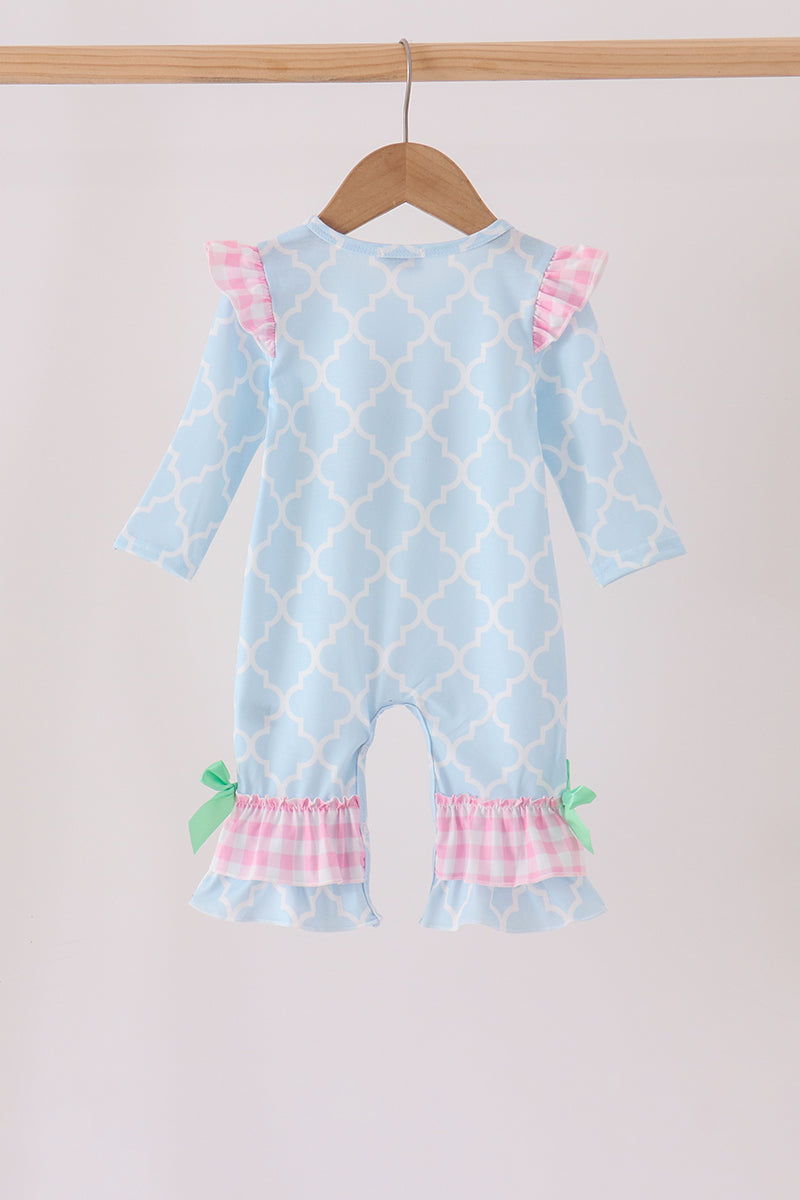 Blue Birthday Cake Appliqué Ruffle Romper