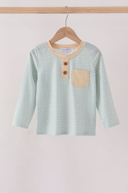 Boys Khaki Geo Diamond Pocket Top
