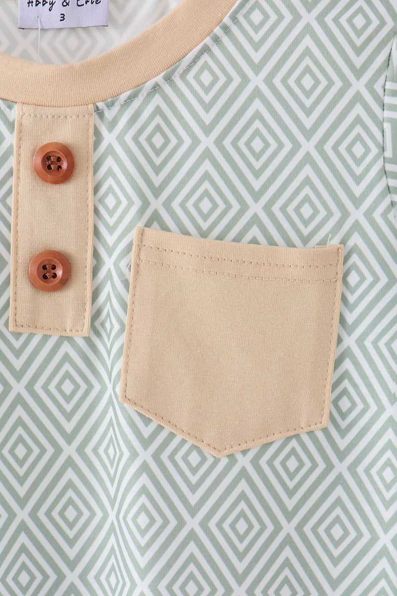 Boys Khaki Geo Diamond Pocket Top