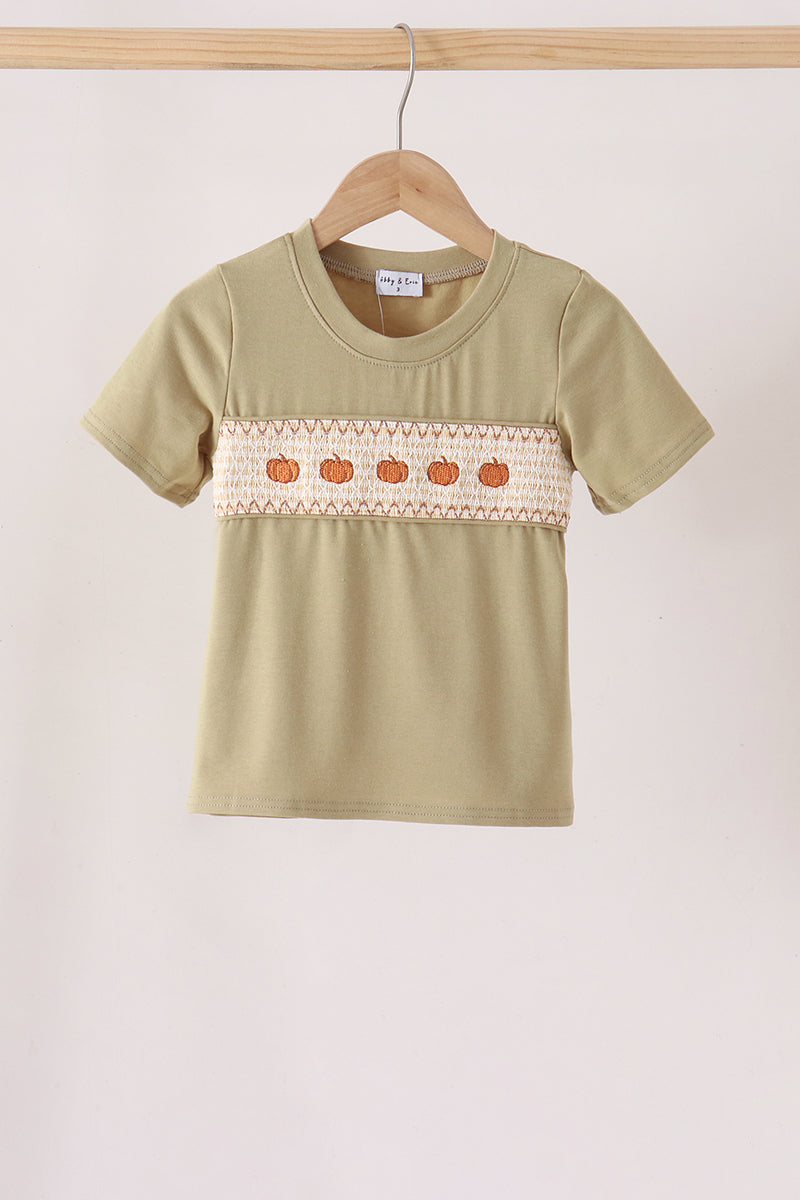 Boys Sage Pumpkin Embroidery Top
