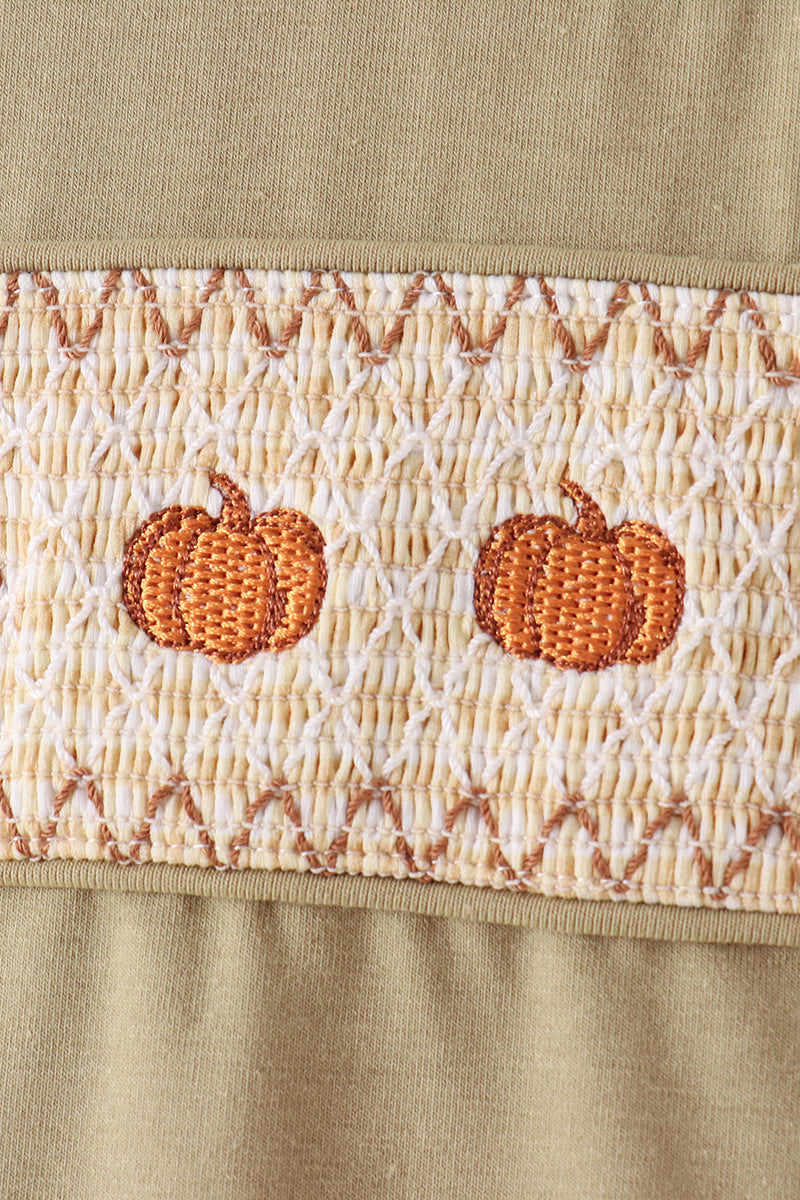Boys Sage Pumpkin Embroidery Top