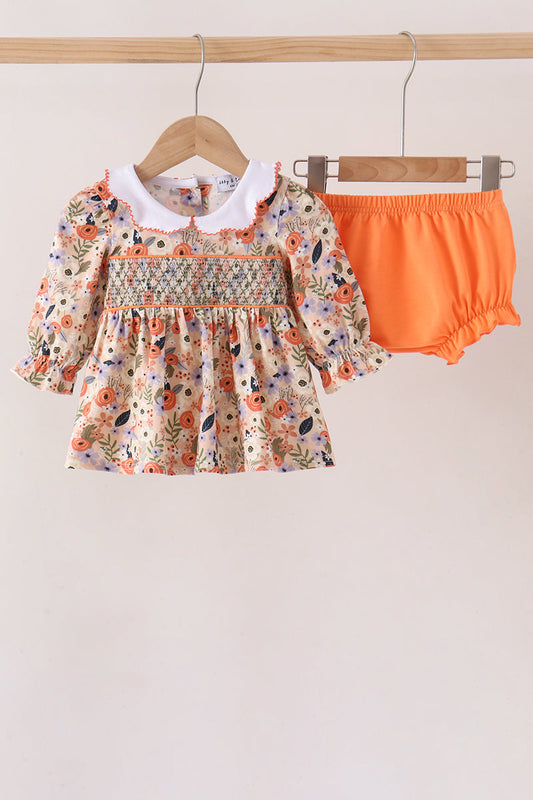 Fall Floral Smocked Bloomer Set