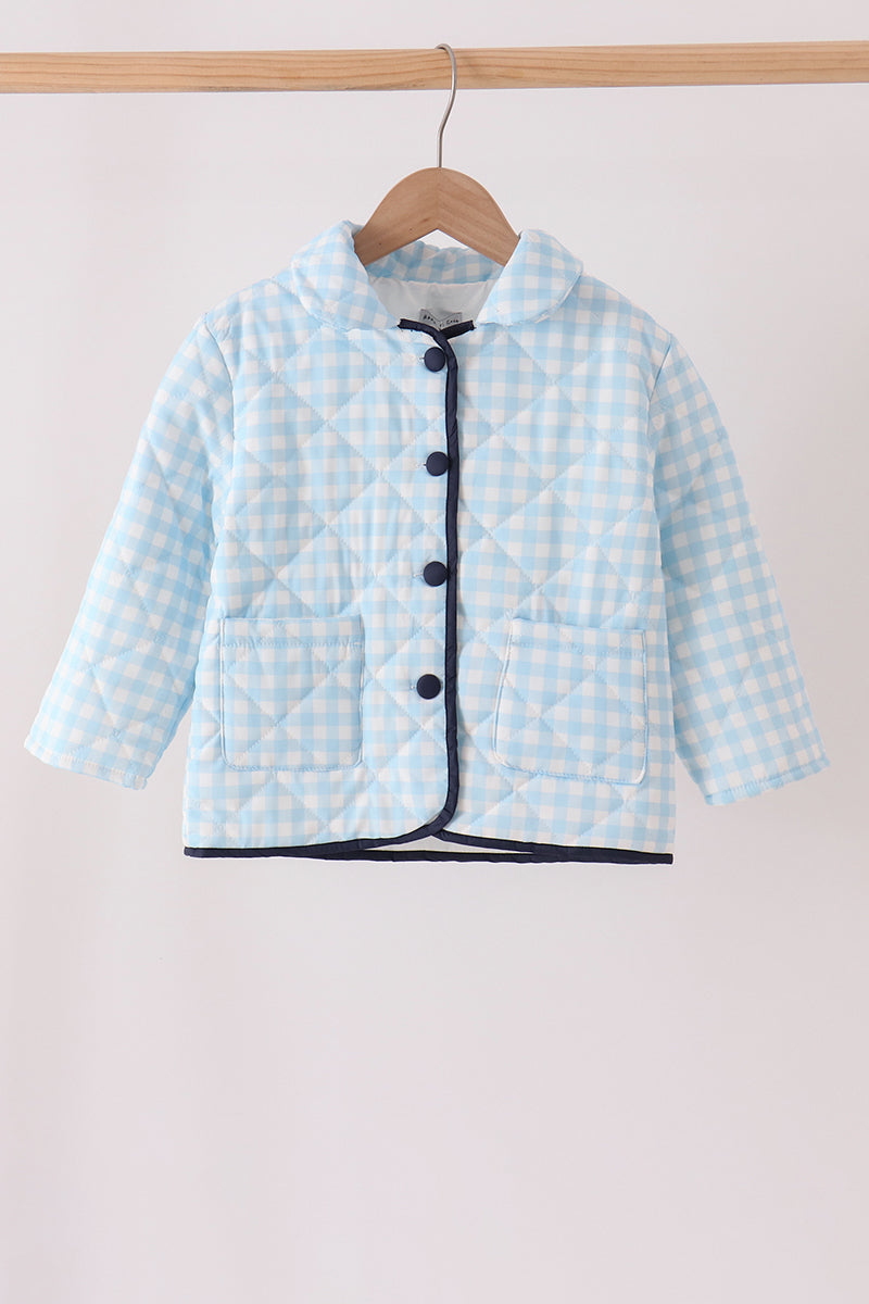 Girls Blue Gingham Quilted Puff Jacket