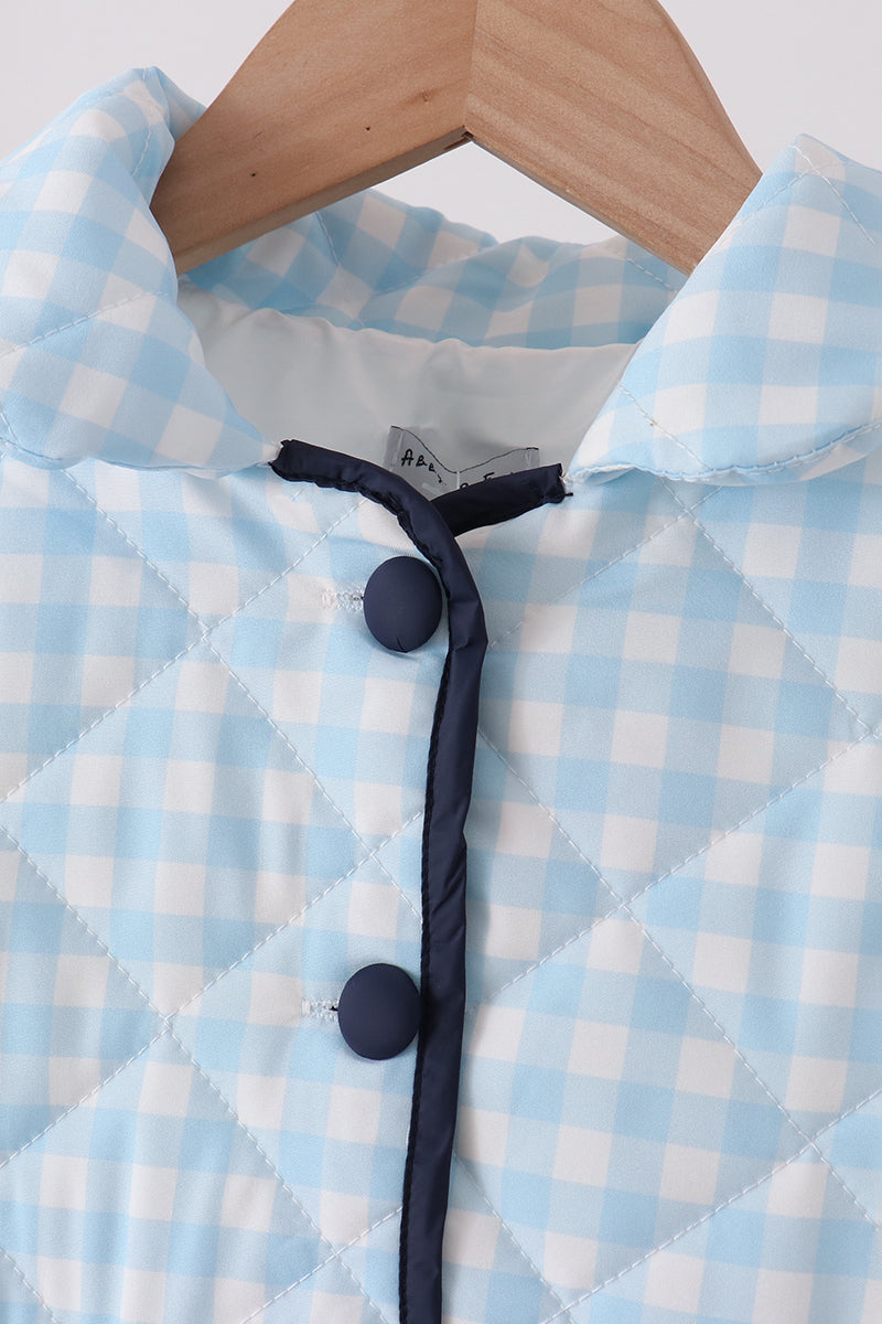 Girls Blue Gingham Quilted Puff Jacket