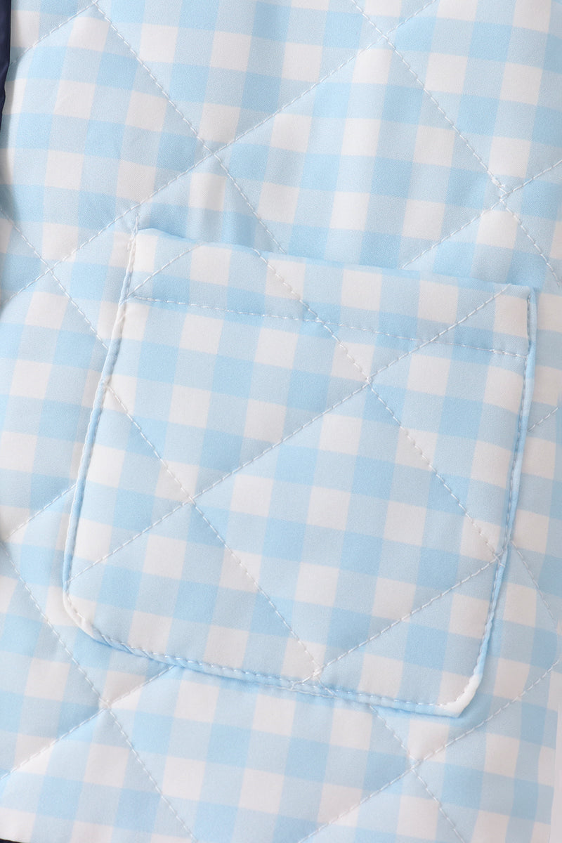 Girls Blue Gingham Quilted Puff Jacket