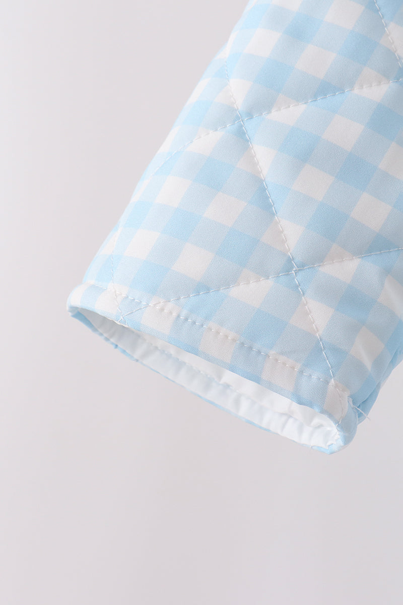 Girls Blue Gingham Quilted Puff Jacket